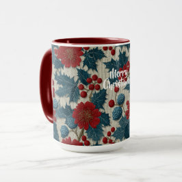 Vintage jul röda bär botanisk linne mugg