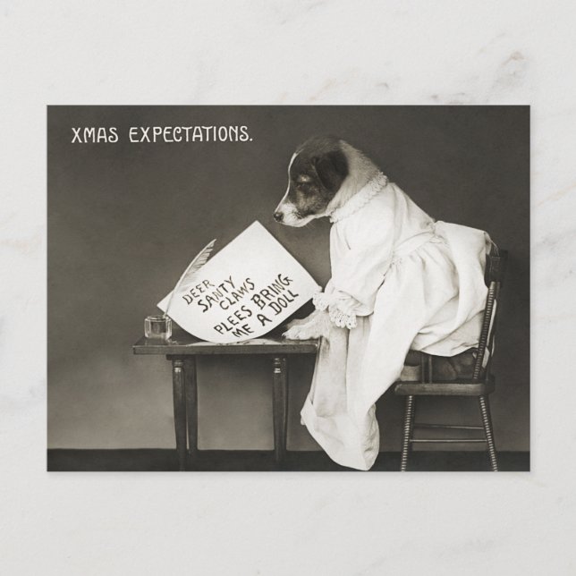 Vintage jul rolig hund vykort (Framsida)