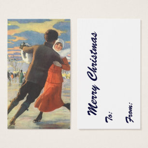 Vintage jul, romantiskt par Ice Skating Visitkort