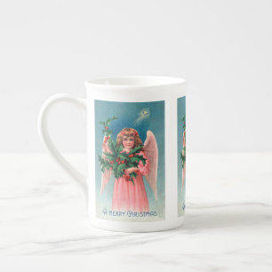 Vintage jul rosa Angel tea kopp Benporslin Mugg