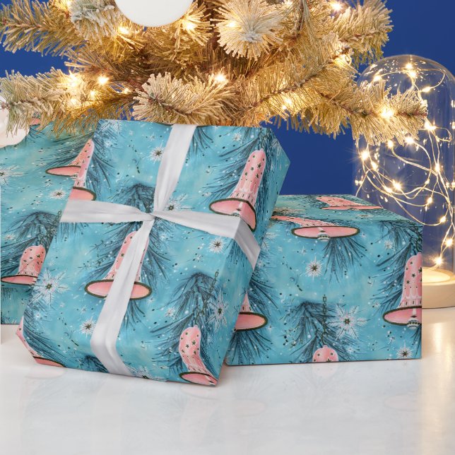 Vintage jul: Rosa Klockor & Snöflingor Presentpapper (Helgdagar)