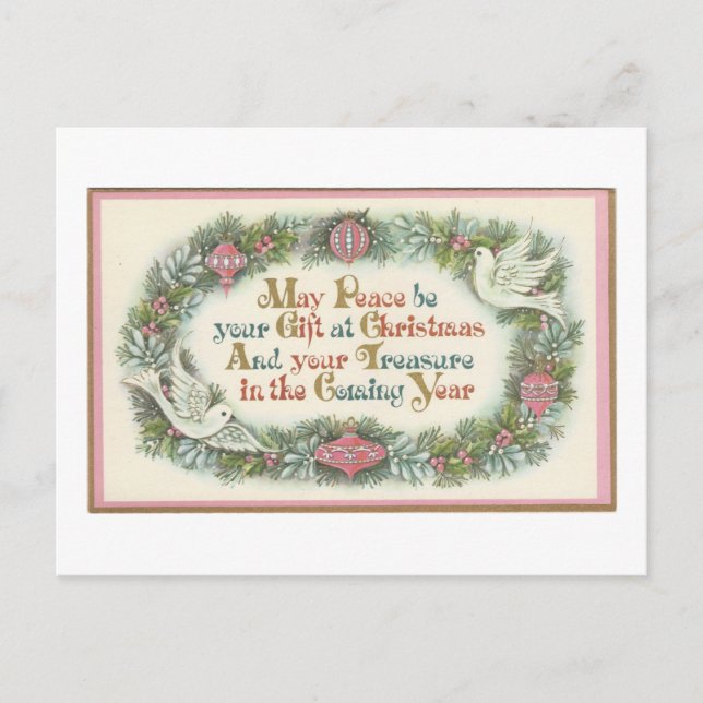 Vintage jul Rosa with Doves Helg Vykort (Framsida)