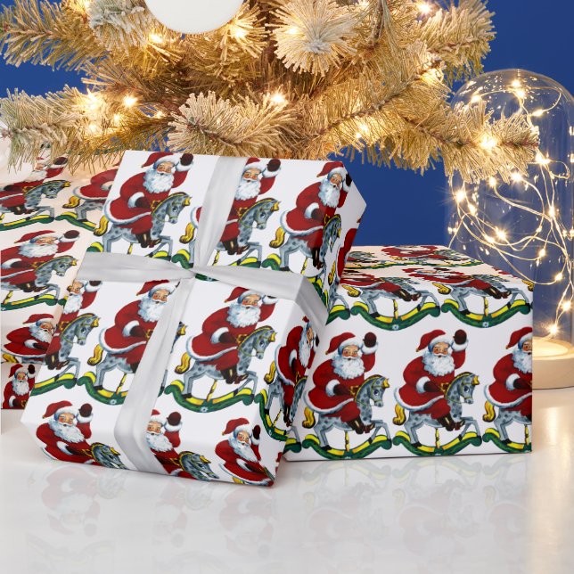 Vintage jul-roterande häst Santa tiled Presentpapper (Helgdagar)