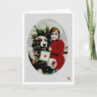 Vintage jul Saint Bernard-Hund Helgkort