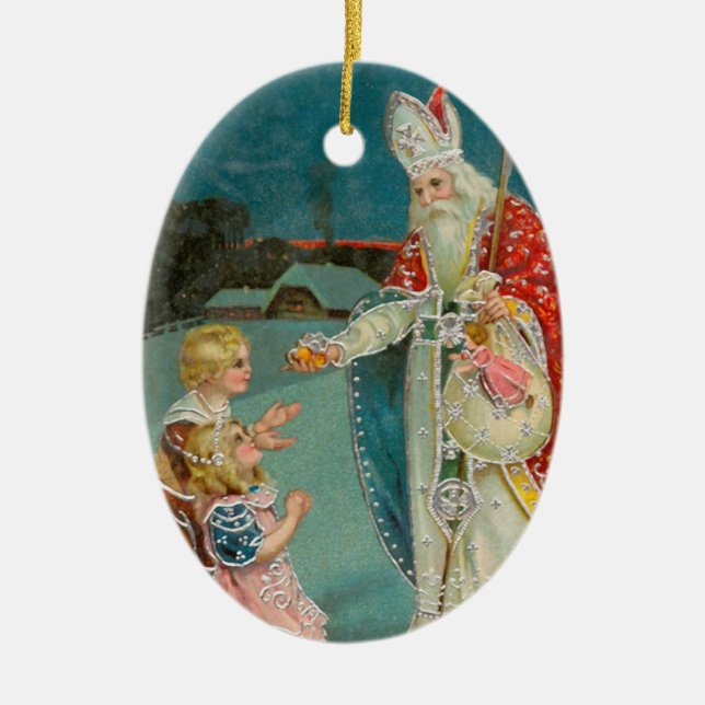 Vintage jul Saint Nicholas Julgransprydnad Keramik (Framsidan)