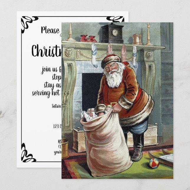 Vintage jul, Sankt Nikolaus vid öppen spis Inbjudningar (Fram/baksida)