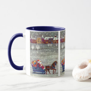 Vintage jul, Santa Claus hästsläd Mugg