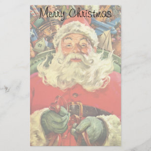 Vintage jul Santa Claus i släde med leksaker Brevpapper