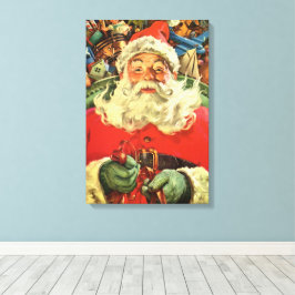 Vintage jul Santa Claus i släde med leksaker Canvastryck