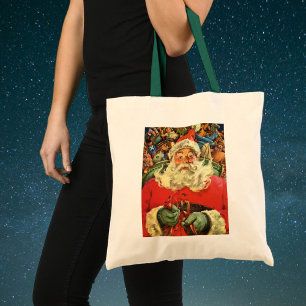 Vintage jul Santa Claus i släde med leksaker Tygkasse