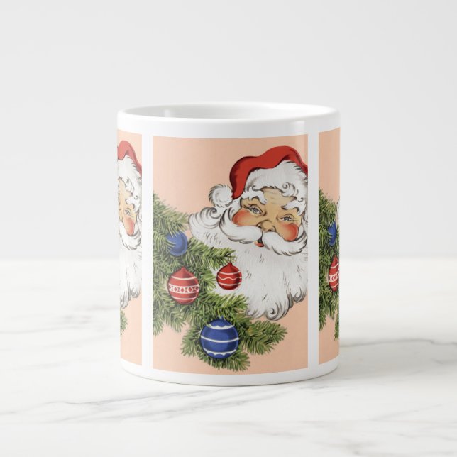 Vintage jul Santa Claus med trädprydnader Jumbo Mugg (Framsidan)