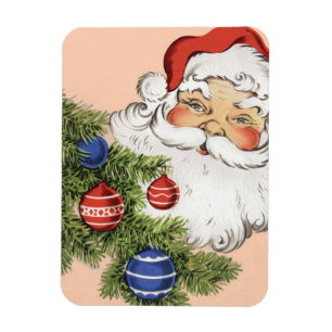 Vintage jul Santa Claus med trädprydnader Magnet