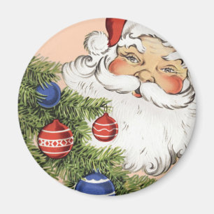 Vintage jul Santa Claus med trädprydnader Magnet