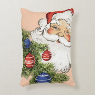 Vintage jul Santa Claus med trädprydnader Prydnadskudde