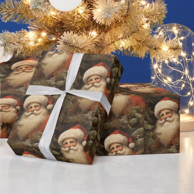 Vintage jul Santa Claus och gran grenar Presentpapper (Helgdagar)