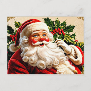 Vintage jul Santa Claus och järnekörsbär Helg Vykort