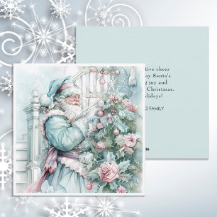 Vintage jul Santa Claus Pastell Träd Julkort