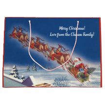 Vintage jul, Santa Flies Sleigh w Reindeer