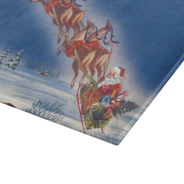 Vintage jul, Santa Flies Sleigh w Reindeer (Hörn)