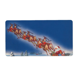 Vintage jul, Santa Flies Sleigh w Reindeer Fraktsedel