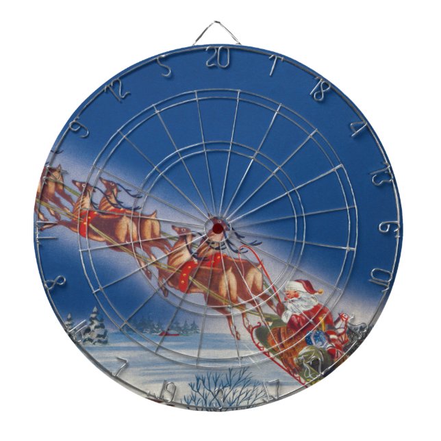 Vintage jul, Santa Flies Sleigh w Reindeer Piltavla (Framsidan)