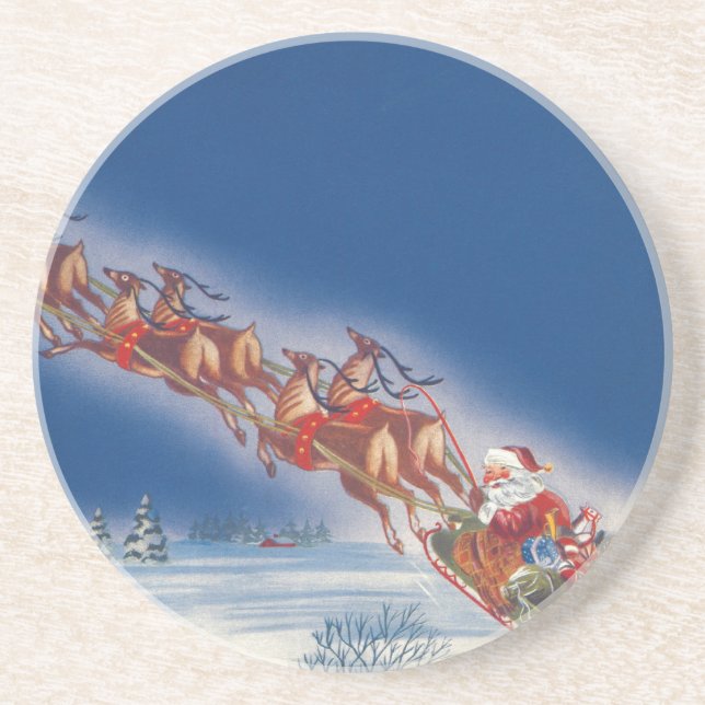 Vintage jul, Santa Flies Sleigh w Reindeer Underlägg (Framsidan)