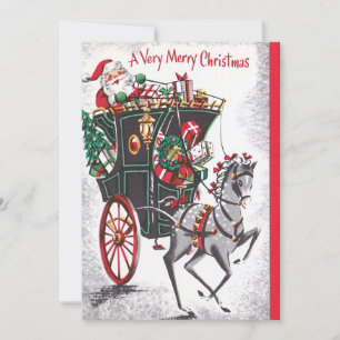 Vintage jul Santa Horse Carriage Julkort
