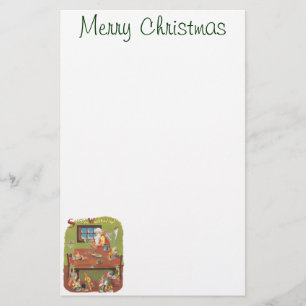 Vintage jul Santa med tomtar i verkstaden Brevpapper