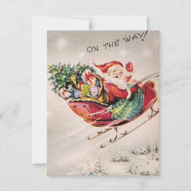 Vintage jul Santa på väg Julkort (Framsida)