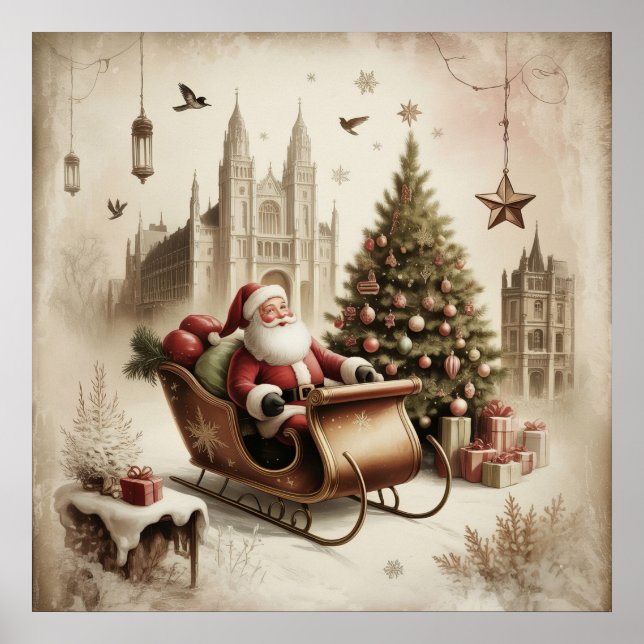 Vintage Jul Santa Plakat Poster (Framsidan)