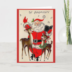 Vintage jul - Santa & Reindeer i Harmony Helgkort