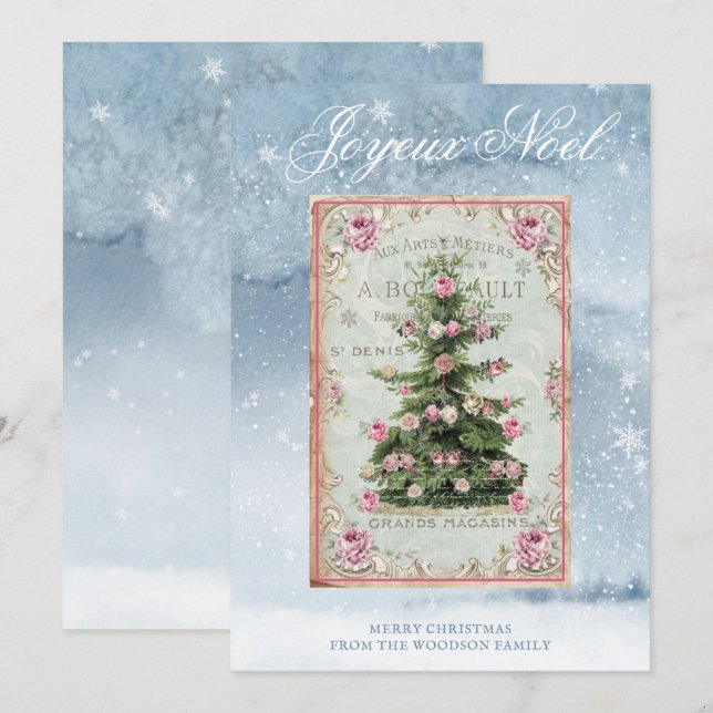 Vintage jul-scenen Träd Winter Snö (Fram/baksida)