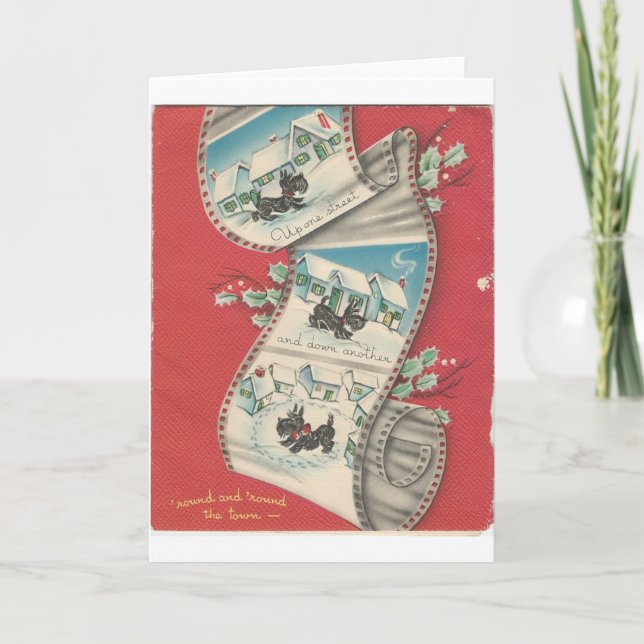 Vintage jul Scottie Hund Helgkort (Framsida)