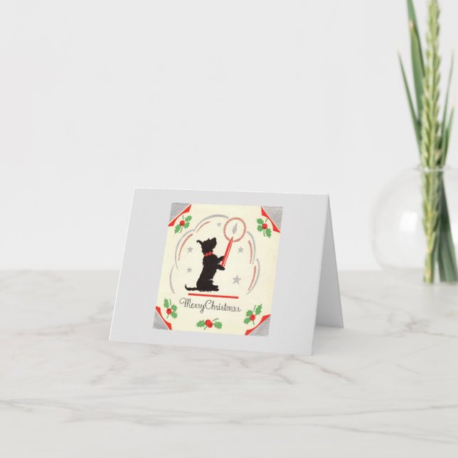 Vintage jul Scottie Hund med Candle Kort (Framsida)