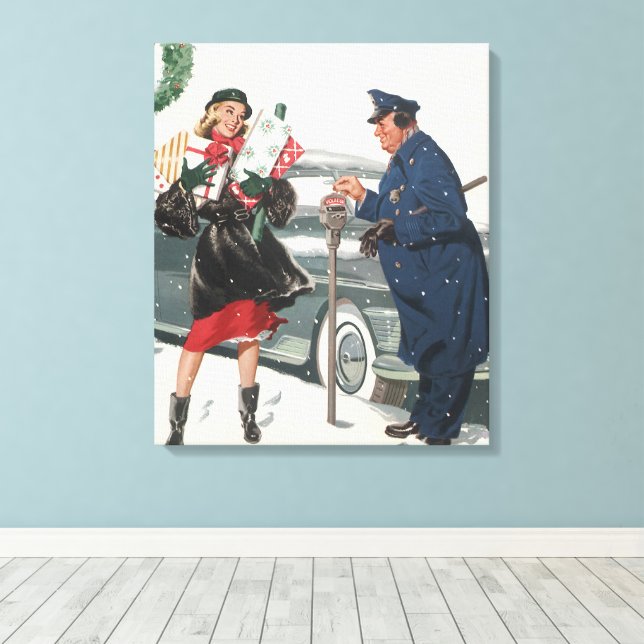 Vintage jul, Shopping Presenter Policeman Canvastryck (Insitu (trägolv))