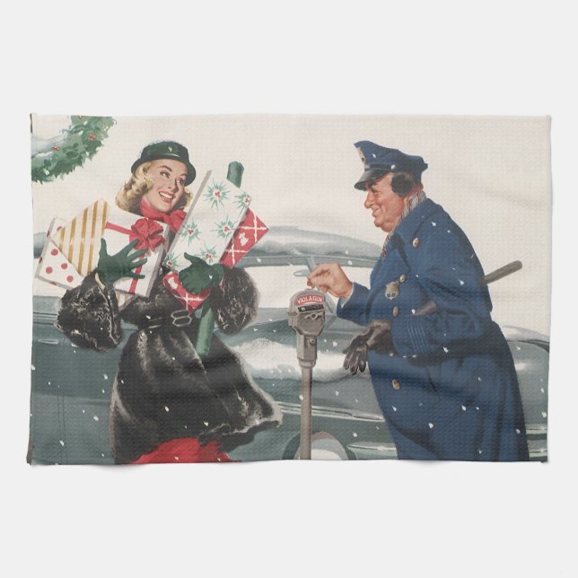 Vintage jul, Shopping Presenter Policeman Kökshandduk (Horisontell)