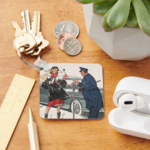 Vintage jul, shopping-presentpoliskonstapel nyckelring