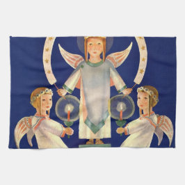 Vintage jul, skandinaviska Sankta Lucia-änglar Kökshandduk