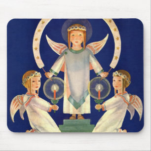 Vintage jul, skandinaviska Sankta Lucia-änglar Musmatta