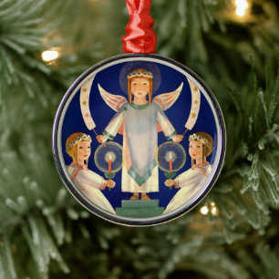 Vintage jul, skandinaviska Santa Lucia-änglar Julgransprydnad Metall