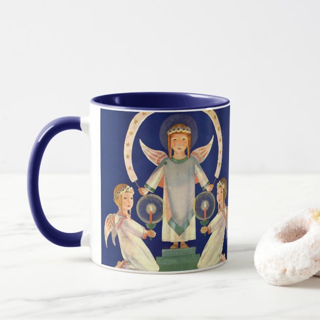 Vintage jul, skandinaviska Santa Lucia-änglar Mugg (Med munk)