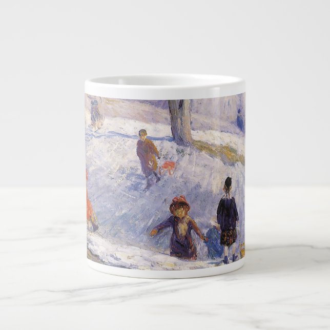 Vintage jul, slädåkning, Central Park Glackens Jumbo Mugg (Framsidan)