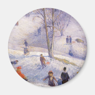 Vintage jul, slädåkning, Central Park Glackens Magnet