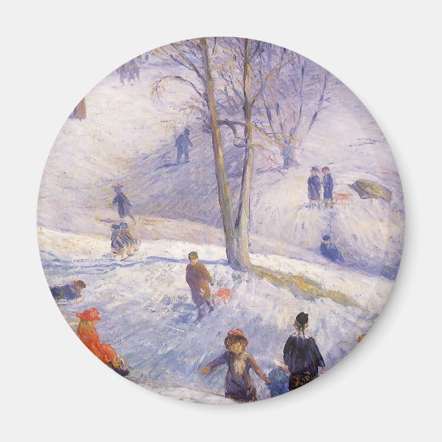 Vintage jul, slädåkning, Central Park Glackens Magnet (Framsidan)