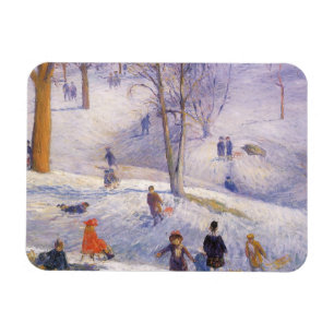 Vintage jul, slädåkning, Central Park Glackens Magnet