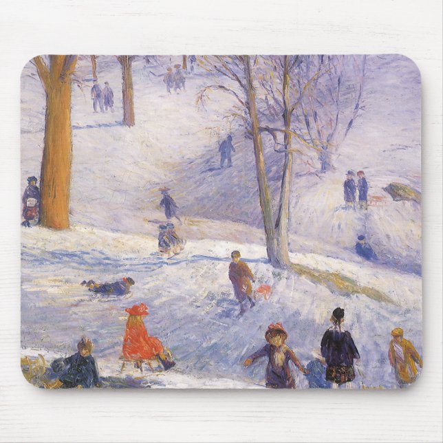 Vintage jul, slädåkning, Central Park Glackens Musmatta (Framsidan)