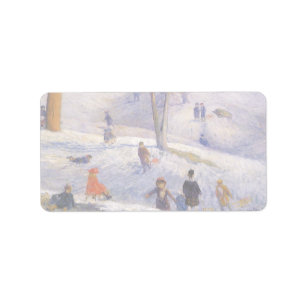 Vintage jul, Sledding, Central Park Glackens Adressetikett