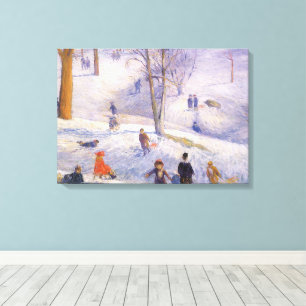 Vintage jul, Sledding, Central Park Glackens Canvastryck