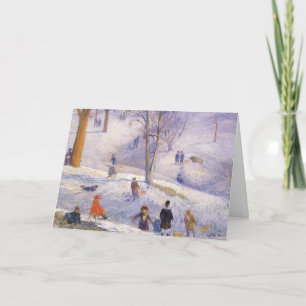 Vintage jul, Sledding, Central Park Glackens Helgkort