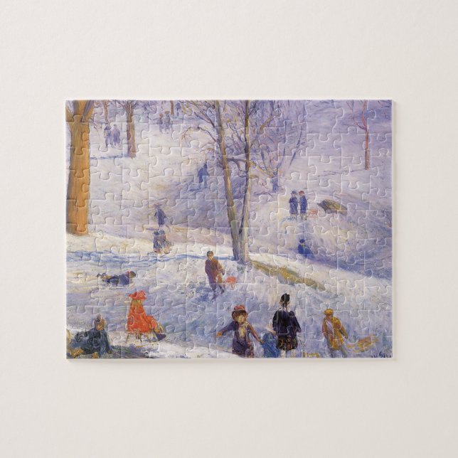 Vintage jul, Sledding, Central Park Glackens Pussel (Horisontell)
